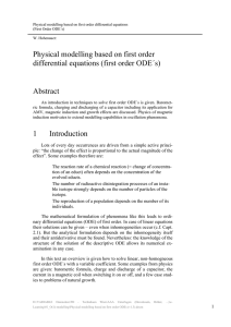Physical modelling based on first order differential equations (first