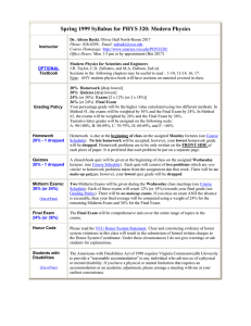 Spring 1999 Syllabus for PHYS 320: Modern Physics
