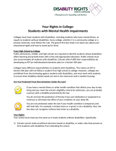 Your Rights in College: Students with Mental Health Impairments