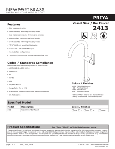 Product Specification: Vessel Sink / Bar Faucet Features Codes
