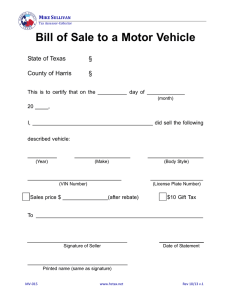 Bill of Sale to a Motor Vehicle