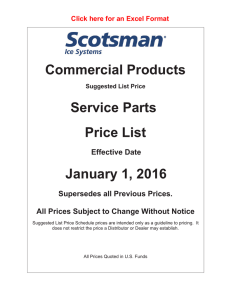 Commercial Products Service Parts Price List January 1, 2016