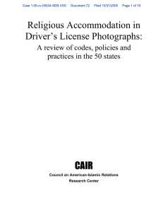 Religious Accommodation in Driver`s License Photographs: CAIR