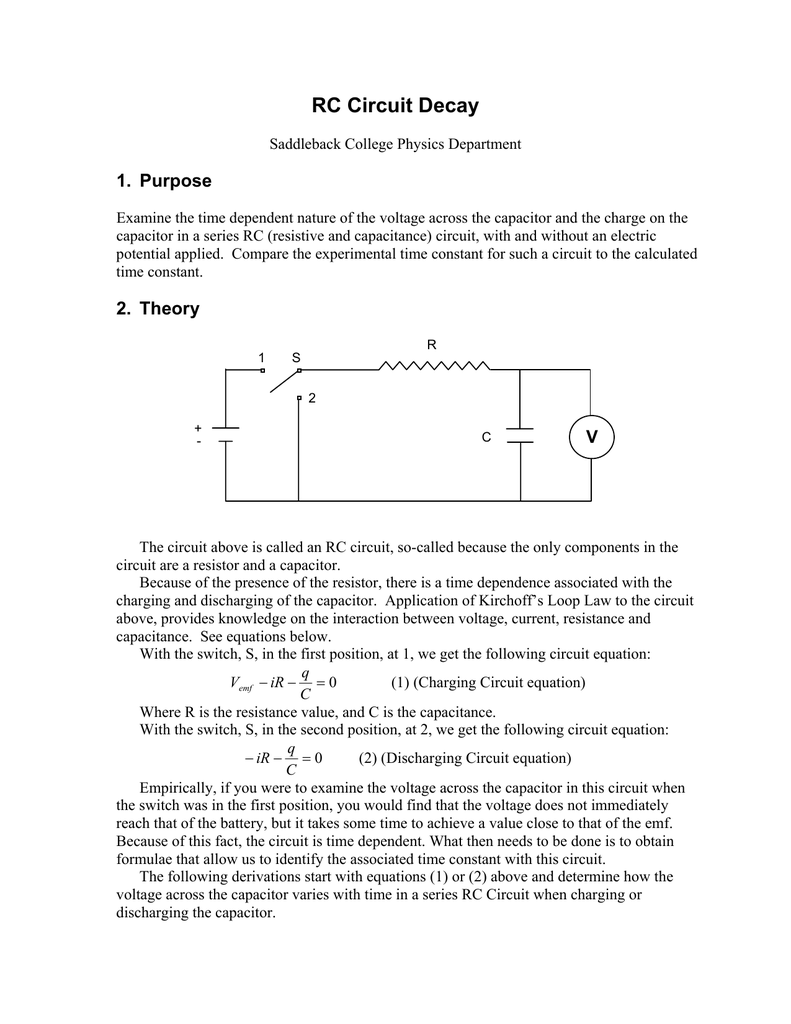 Discharging A Capacitor Equation Talkchannels Rc Circuits Saddleback College