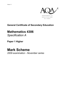 GCSE Mathematics (Specification A) Mark Scheme Paper 1 Higher