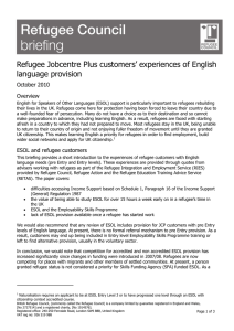 Refugee Jobcentre Plus customers` experiences of English