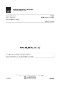 Specimen Mark Scheme Paper 3