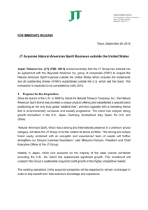 JT Acquires Natural American Spirit Business outside the