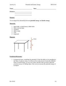 Activity 5a Potential and Kinetic Energy PHYS 010 Name: Date