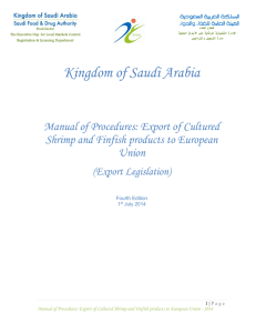 Kingdom of Saudi Arabia Manual of Procedures: Export of Cultured