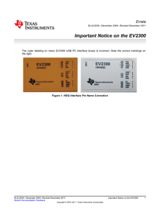 Important Notice on the EV2300 (Rev. A)
