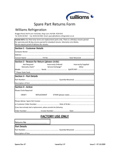 Spare Part Returns Form - Williams Refrigeration