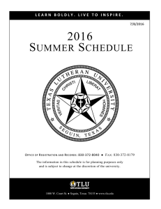 Class Schedule: Summer 2016