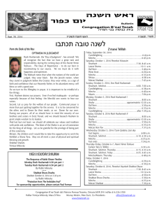 Weekly Bulletin - Congregation B`nai Torah Toronto