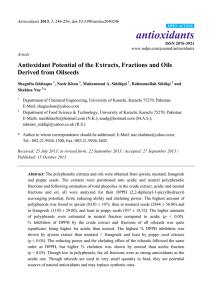 Antioxidant Potential of the Extracts, Fractions and Oils Derived from