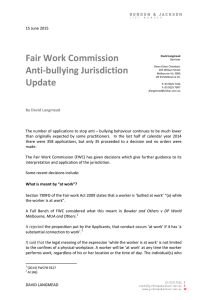 Fair Work Commission Anti-bullying Jurisdiction Update