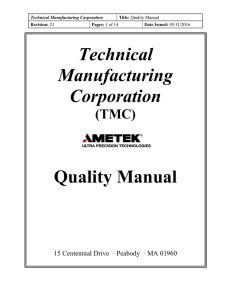 Technical Manufacturing Corporation Quality Manual