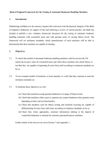 Bank of England Framework for the Testing of Automatic Banknote