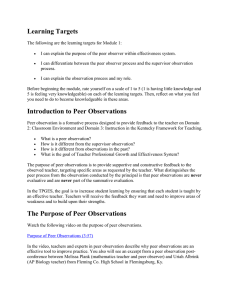 Learning Targets Introduction to Peer Observations The
