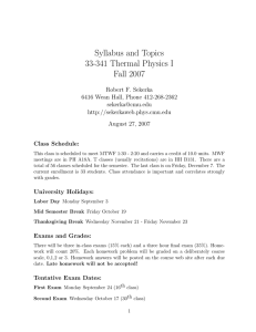Syllabus and Topics 33-341 Thermal Physics I Fall