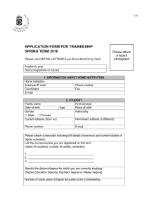 APPLICATION FORM FOR TRAINEESHIP SPRING TERM 2016