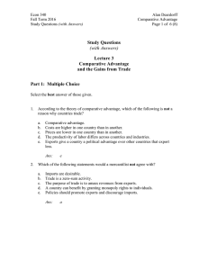 Study Questions (with Answers) Lecture 3 Comparative Advantage