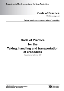 Code of Practice Taking, handling and transportation of crocodiles
