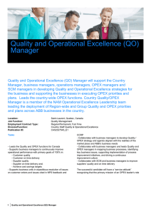 Quality and Operational Excellence (QO) Manager