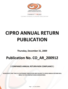 CIPRO ANNUAL RETURN PUBLICATION
