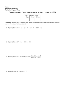 College Algebra – FINAL EXAM FORM A- Part 1