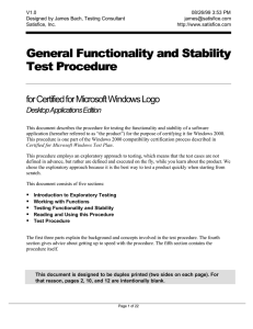 General Functionality and Stability Test Procedure