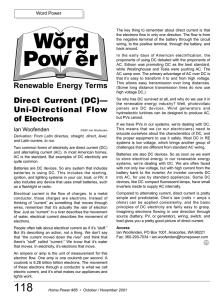 Direct Current (DC)— Uni-Directional Flow of Electrons Renewable