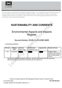 Environmental Aspects and Impacts Register