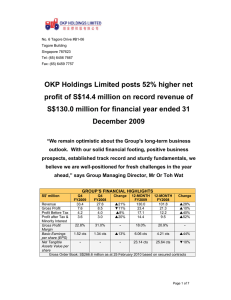 OKP Holdings Limited posts 52% higher net profit of S$14.4 million