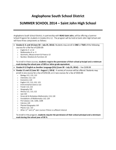 Anglophone South School District SUMMER SCHOOL 2014 – Saint