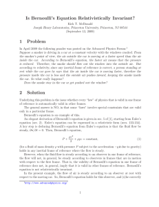 Is Bernoulli`s Equation Relativistically Invariant? 1 Problem