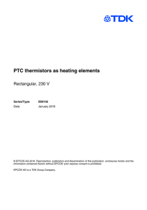 PTC thermistors as heating elements, rectangular, 230 V
