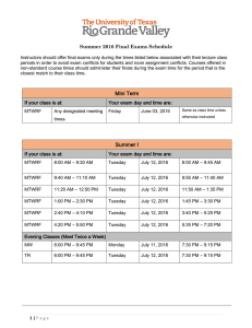 UTRGV Final Exam Schedule