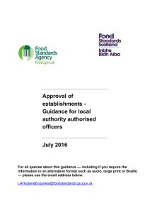 Approval of establishments - Guidance for local authority authorised