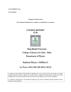 COURSE REPORT (CR) King Khalid University College of Science