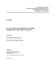 fy 2006 evaluation of 2005 honda accord hybrid electric
