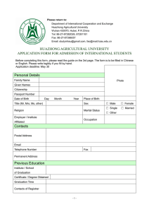 HUAZHONG AGRICULTURAL UNIVERSITY APPLICATION FORM