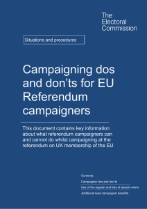 Campaigning dos and don`ts for EU Referendum campaigners