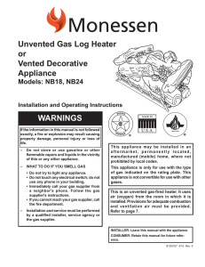 Unvented Gas Log Heater or Vented Decorative Appliance