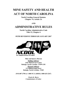 mine safety and health act of north carolina administrative rules