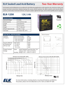 ELK Sealed Lead Acid Battery Two-Year Warranty ELK-1250