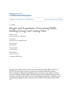 Mergers and Acquisitions: Overcoming Pitfalls, Building Synergy