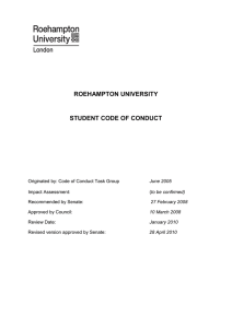 ROEHAMPTON UNIVERSITY STUDENT CODE OF CONDUCT