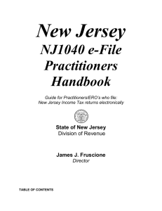 New Jersey NJ 1040 E-File Practitioners Handbook