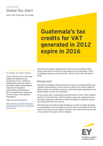Guatemala`s tax credits for VAT generated in 2012 expire in 2016